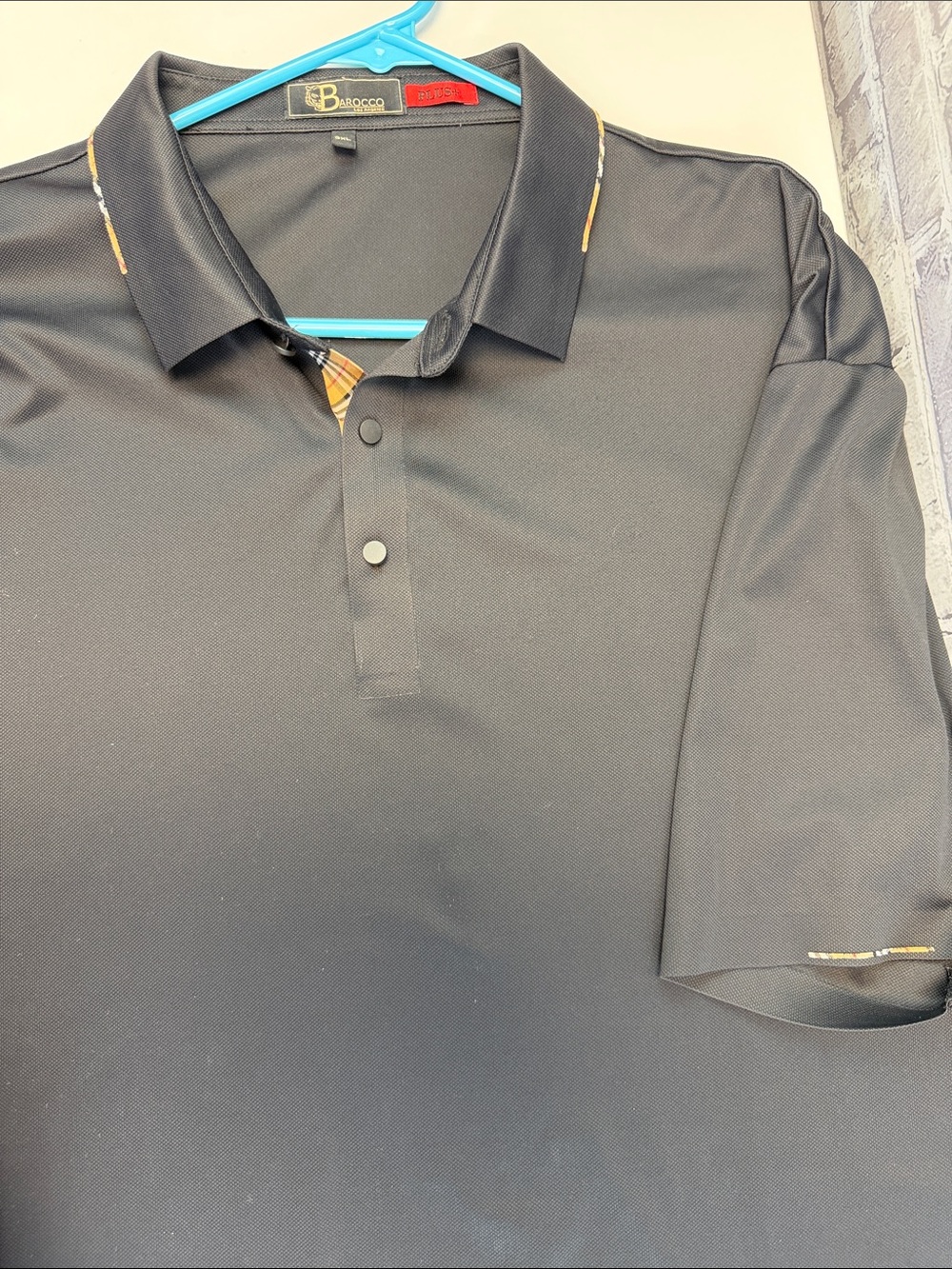 Men’s‎ Barocco Black Polo Shirt with Subtle Plaid Trim